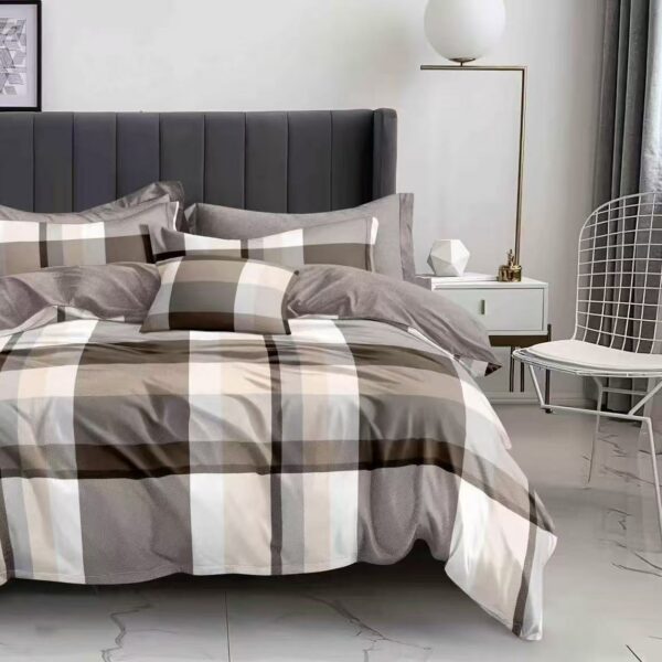 Modern Kockás Ágyneműhuzat Szett – Szürke Bézs Design – 3, 4, 6 és 7 Részes Változatban