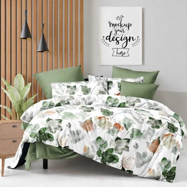 6 részes levélmintás ágyneműhuzat garnitúra 200×220 cm – Zöld modern ágynemű szett
