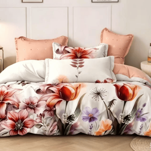 Korall Tulipán Virágoskert Cipzáros Ágyneműhuzat Szett – 6 Részes